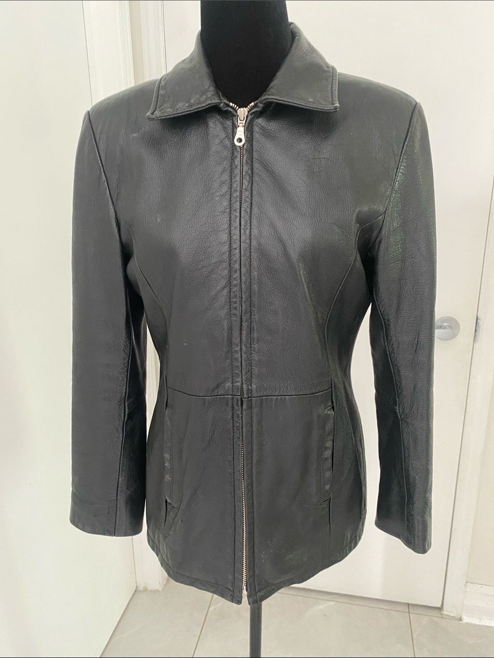 Buffalo David Bitton Fitted Black Leather Zip-Front Women's Jacket Size Medium